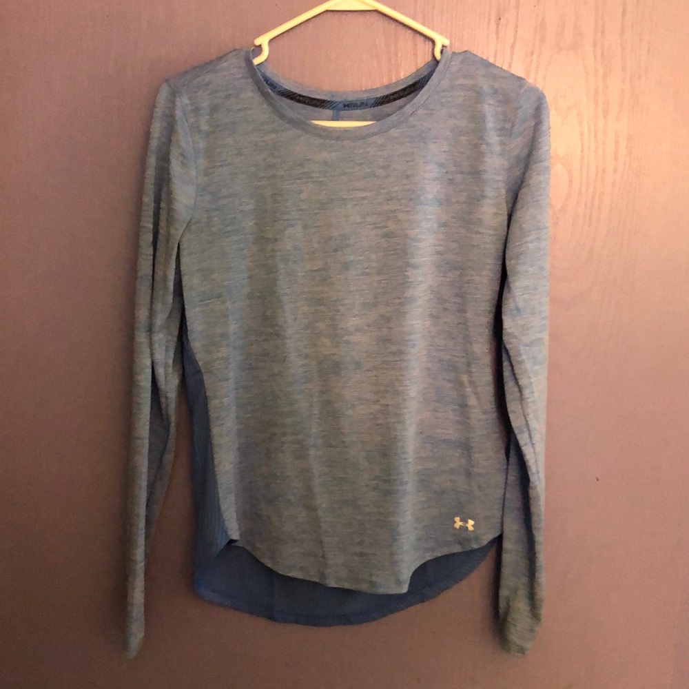 Blue long sleeve athletic under armour shirt